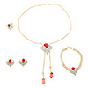 Gold Plated Dependencies Fully-Jewelled Necklace Earring Ring and Bracelet Jewelry Set