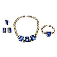 Gold Plated Europe wind Sapphire Necklace Earring Ring and Bracelet Jewelry Set
