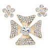 Gold Plated Fringed Iris Herb White Diamond Brooch and Five Leaf Pattern Earring Jewelry Set