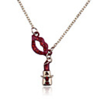 Gold Plated Red Lips And Lipstick Enamel Alloy Necklace