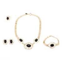 Gold Plated Romantic Classic black onyx Necklace Earring Ring and Bracelet Jewelry Set