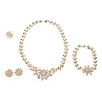 Gold Plated Sunflower White Diamond Necklace Earring Ring and Bracelet Jewelry Set