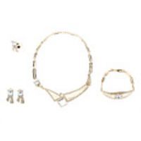 Gold Plated Tibetan style White Diamond Necklace Earring Ring and Bracelet Jewelry Set