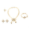 Gold Plated Watch Chain Heart Shape White Diamond Necklace Earring Ring and Bracelet Jewelry Set