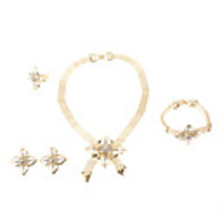 Gold Plated Watch Chain Heart Shape White Diamond Necklace Earring Ring and Bracelet Jewelry Set