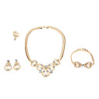 Gold Plated Water-Drop White Diamond Necklace Earring Ring and Bracelet Jewelry Set