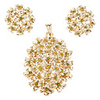 Gold Plated Wintersweet Inserted Green Zircon Earring and Pendant Jewelry Set