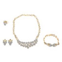 Gold Plated Wintersweet Pink Diamond Necklace Earring Ring and Bracelet Jewelry Set
