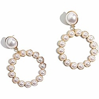 gold round drop earrings women trendy imitation pearl circle pendant big dangle earring jewelry gd