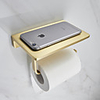 Gold Toilet Paper Holder with Shelf Brass Bathroom Wall Mounted for Mobile Phone Storage Dispenser Stand