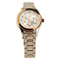 Golden Bezel Stainless Steel Round Shape Quartz Watch For Women