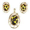Golden Succinite Earring and Pendant Jewelry Set
