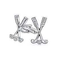 golf clubs ball caddy golfer sports coach cufflinks for men executive shirt cuff links bullet hinge back silver tone stainless steel medium