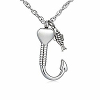 gone fishing urn necklace for ashes fish hook cremation urn pendant fishing in heaven keepsake jewelry (personalize your hook)
