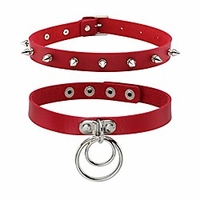 gothic punk red choker set spiker rivet vintage collar alloy double o-ring for cosplay