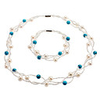 Graceful Red Zircon and Imitation Pearl Bracelet and Necklace Set