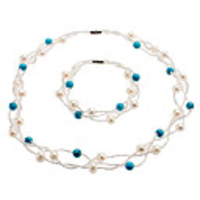 Graceful Red Zircon and Imitation Pearl Bracelet and Necklace Set
