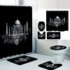 Gray Castle On Black Digital Printing Four-piece Set Shower Curtains and Hooks Modern Polyester Machine Made Waterproof Bathroom