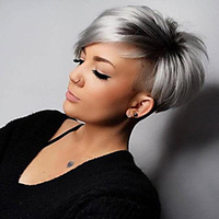 Gray Wigs for Women Synthetic Wig Straight Pixie Cut with Bangs Wig Short White Coloring Silver Dark Gray miniinthebox
