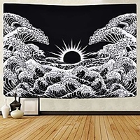 great wave kanagawa tapestry,  wave tapestries with sunrise tapestry black and white waves tapestry wall hanging for room miniinthebox