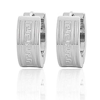 greek key wall pattern huggie hoop earrings (silver)