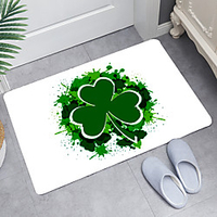 Green Clover On White Digital Printing Floor Mat Modern Bath Mats Nonwoven / Memory Foam Novelty Bathroom