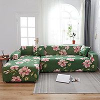 Green Floral Print Dustproof All-powerful Slipcovers Stretch L Shape Sofa Cover Super Soft Fabric Couch Cover Sofa Furniture Protector with One Free Boster Case miniinthebox