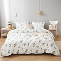 Green Leaf Print White Botanical 3 Pieces Bedding Set Duvet Cover Set Modern Comforter Cover Ultra Soft Hypoallergenic Microfiber and Easy Care(Include 1 Duvet Cover and 1 or2 Pillowcases)