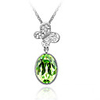 Green Shining Crystal And Platinum Plated Alloy Oval Pendant Necklace