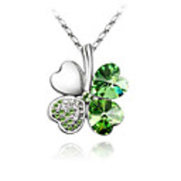 Green Shining Crystal And Platinum Plated Alloy Pendant Necklace