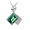 Green Shining Crystal And Platinum Plated Alloy Square Pendant Necklace