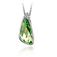 Green Shining Crystal And Platinum Plated Alloy Teardrop Shaped Pendant Necklace