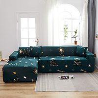 Green Stars Print Dustproof All-powerful Slipcovers Stretch L Shape Sofa Cover Super Soft Fabric Couch Cover Sofa Furniture Protector with One Free Boster Case miniinthebox