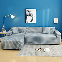 Grey Grid Print Dustproof All-powerful Slipcovers Stretch L Shape Sofa Cover Super Soft Fabric Couch Cover Sofa Furniture Protector with One Free Boster Case miniinthebox