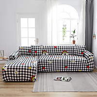 Grey Grid Print Dustproof All-powerful Slipcovers Stretch L Shape Sofa Cover Super Soft Fabric Couch Cover Sofa Furniture Protector with One Free Boster Case miniinthebox
