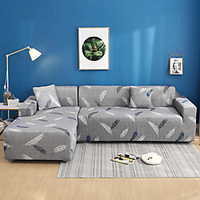 Grey Leaves Print Dustproof All-powerful Slipcovers Stretch L Shape Sofa Cover Super Soft Fabric Couch Cover Sofa Furniture Protector with One Free Boster Case miniinthebox