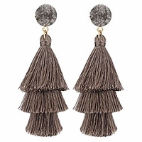 grey tassel earrings with druzy stud thread layered tiered fringe linear drop dangle fashion bohemian earrings for women girls