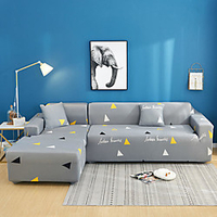 Grey Triangle Print Dustproof All-powerful Slipcovers Stretch L Shape Sofa Cover Super Soft Fabric Couch Cover Sofa Furniture Protector with One Free Boster Case miniinthebox