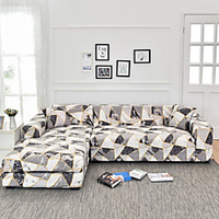 Grey Triangle Print Dustproof All-powerful Slipcovers Stretch L Shape Sofa Cover Super Soft Fabric Couch Cover Sofa Furniture Protector with One Free Boster Case miniinthebox