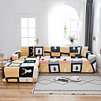 Grid Print 1-Piece Sofa Cover Couch Cover Furniture Protector Soft Stretch Slipcover Spandex Jacquard Fabric Super Fit for 1~4 Cushion Couch and L Shape Sofa, Easy to Install(1 Free Cushion Cover)