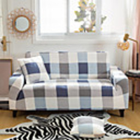 Grid Print 1-Piece Sofa Cover Couch Cover Furniture Protector Soft Stretch Slipcover Spandex Jacquard Fabric Super Fit for 1~4 Cushion Couch and L Shape Sofa, Easy to Install(1 Free Cushion Cover)