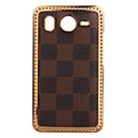 Grid Style Electroplating Protective Case for HTC Desire HD (Brown)