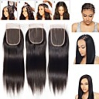 Guanyuwigs Brazilian Hair 4x4 Closure Straight Free Part / Middle Part / 3 Part Swiss Lace Human Hair Women