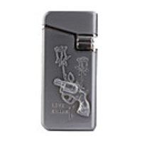 Gun and Rose Pattern Cigarette Lighter Silvery