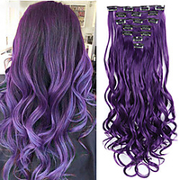 Hair 22inch Ombre Long curly Hair Extension 7pcs/set 16 Clips High Tempreture Synthetic Hairpiece Clip in Hair Extensions miniinthebox