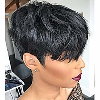 hair human hair short wigs pixie cut wigs with bangs short black layered wavy wigs for women 1b color 14inch miniinthebox