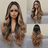HAIRCUBE Ombre Brown 26 inch Lace Front Wig Long Natural Wavy 1341 T Part Kanekalon Lace Wig With Baby Hair for Woman 180% Density miniinthebox