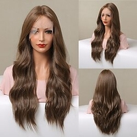 HAIRCUBE Ombre Brown/Auburn/Golden 26 inch Lace Front Wig Long Natural Wavy 1341 T Part Kanekalon Lace Wig With Baby Hair for Woman 180% Density miniinthebox