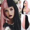 Half Black Half Pink Wig Long Straight Wig with Bangs Synthetic Hair Wigs for Women Girls Cosplay Halloween Party Wig miniinthebox