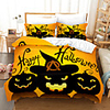 Halloween Duvet Cover Set,  Happy Halloween Greetings Pumpkins Skull Bones Bats Pennant Image,  Decorative 2/3 Piece Bedding Set with 1 or 2 Pillow Shams,  Queen King Size,  Orange